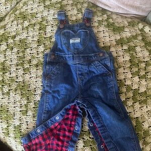 OshKosh B'gosh Blue Overalls with Red Plaid Lining